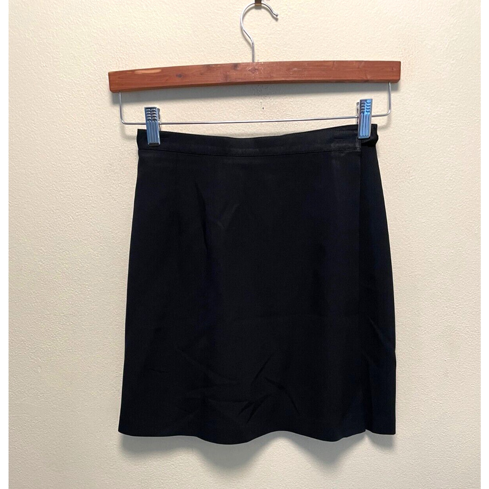 Vintage Womens Pencil Wrap Skirt Small Black Acetate Stretch Grunge Goth 90s Y2K